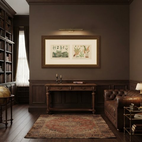 Pair of Antique Prints of Mediterranean Rock Ferns, Britten, circa 1885, shown framed in a room