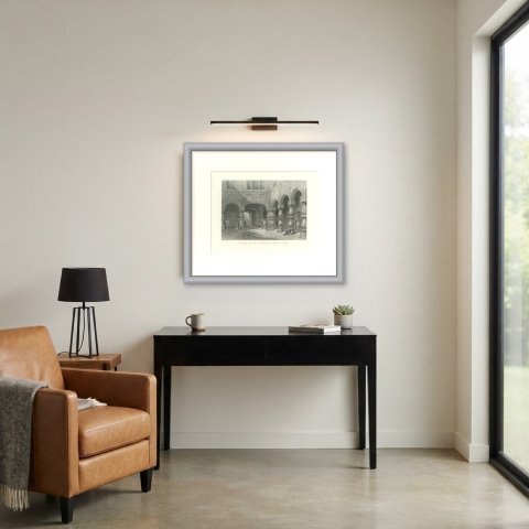 Archbishop's Palace, Liège, Antique Steel Engraving after L.J. Wood, circa 1875, shown framed in a room