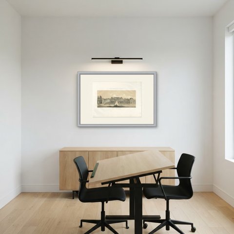 Grignon Agricultural School, Court of Honor, Antique Print, 1873, shown framed in a room