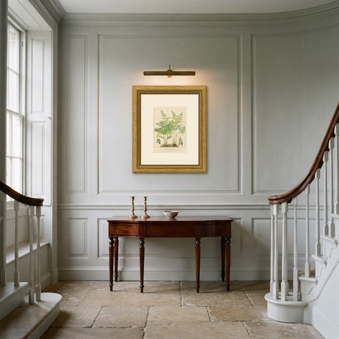 Decorative Antique Chromolithograph of Maidenhair Ferns by Blair, circa 1885, shown framed in a room