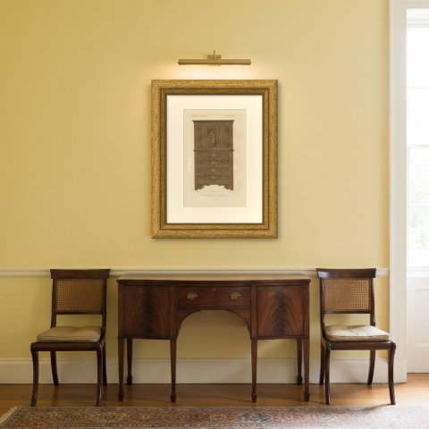 Carved Oak Cabinet, Gerling Collection, Cologne, Antique Print, 1851, shown framed in a room