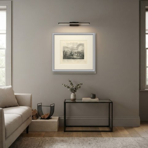 Battle of Mount Tabor, Napoleon Relieves Kleber, Antique Madou Lithograph, 1827, shown framed in a room