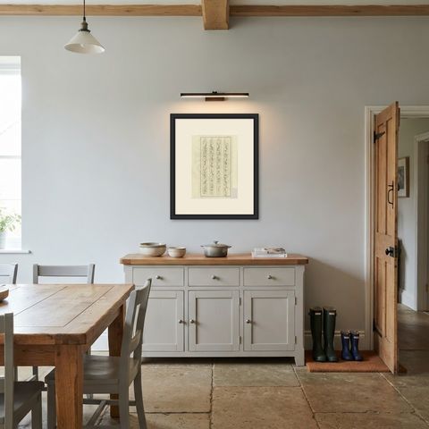 Egyptian Hieroglyphs on Four Pointed Shafts, Antique Niebuhr Print, 1776, shown framed in a room