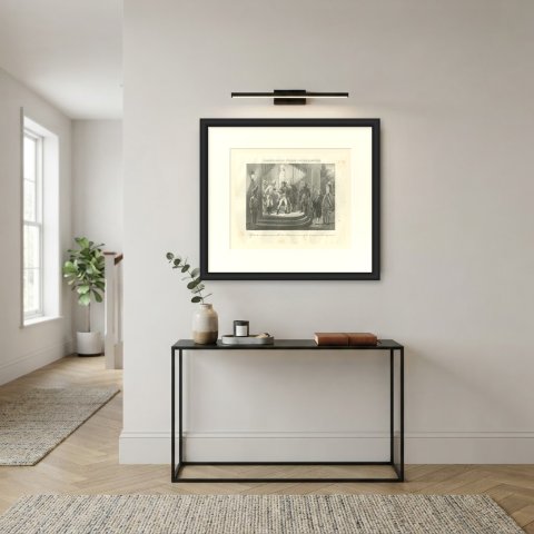 Conferences of Udine Broken Off, Then War, Antique Madou Lithograph, 1827, shown framed in a room