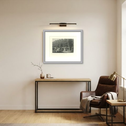 Terrace, Haddon Hall, Derbyshire, Antique Engraving after J. Chase, circa 1876, shown framed in a room