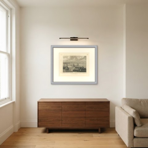 The West India Docks and Greenwich Hospital, London, 1804, shown framed in a room