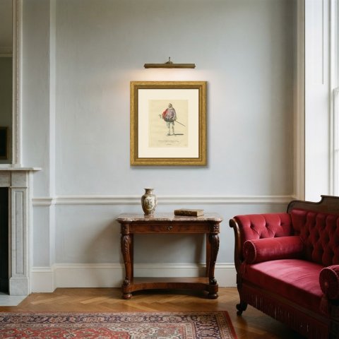 Habit of an English Nobleman in 1559, Hand Colored Jefferys Costume Plate, 1757, shown framed in a room