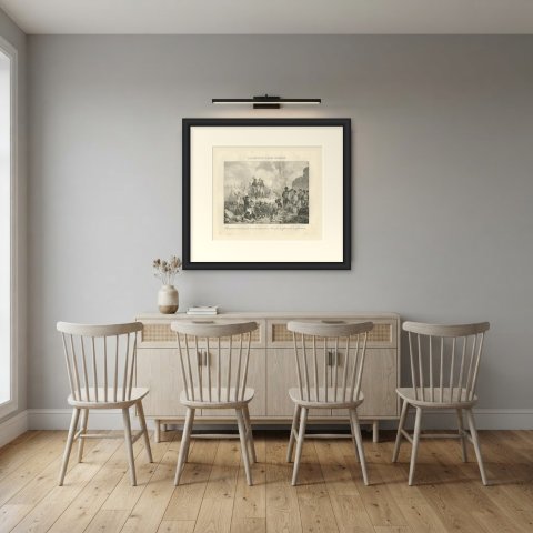Siege of Acre, Napoleon Turns Back, Antique Madou Lithograph, 1827, shown framed in a room