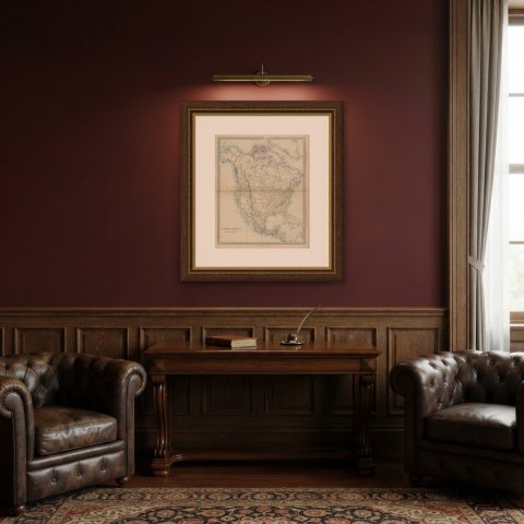 Antique Map of North America with Russian America and West Georgia, 1858, shown framed in a room