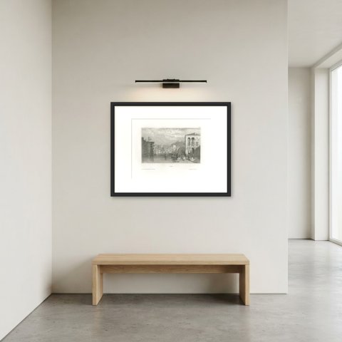 Pisa, Antique Italian Townscape on the River, Steel Engraving, circa 1850, shown framed in a room