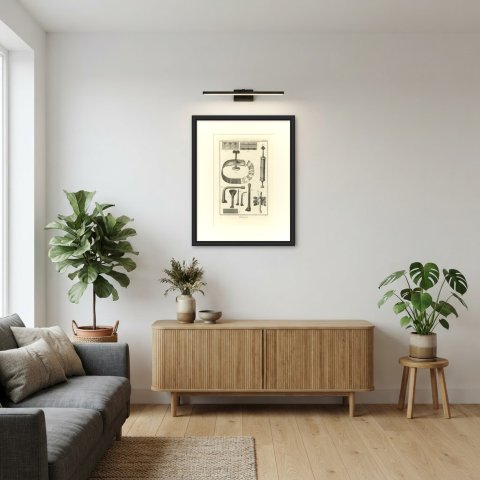 Screw Tourniquet, Syringe and Pipes, Diderot Chirurgie Plate XXXI, circa 1772, shown framed in a room