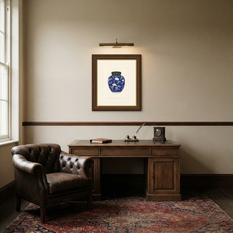 Cracked Ice Ginger Jar from the Salting Collection, Kang-he Cobalt, 1911, shown framed in a room
