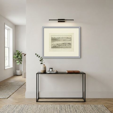 Views of Suez and the Old Town of Tor on the Red Sea, Antique Print, 1776, shown framed in a room