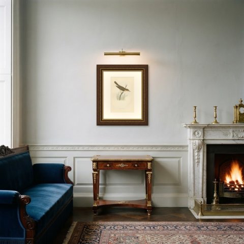 Marsh Warbler above a Grass Tussock, Hand Colored Morris Bird Print, 1896, shown framed in a room