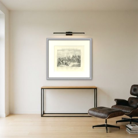 Pardon for the Rebels of Cairo, Egypt, Antique Madou Lithograph, 1827, shown framed in a room