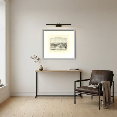 March in the Desert, Egypt, an Ocean of Sand, Antique Madou Lithograph, 1827, shown framed in a room