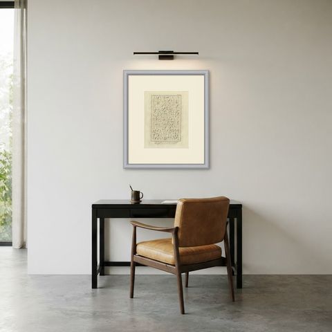 Inscriptions on a Desert Tomb Stone, Antique Niebuhr Print, 1776, shown framed in a room