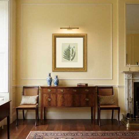 Decorative 19th Century Hand-Colored Fern Print, Polypodium lunulatum, 1806-1809, shown framed in a room
