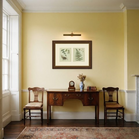 Set of 2 Elegant Antique Hand-Colored Fern Prints, Mountain Fern, 1806-1809, shown framed in a room
