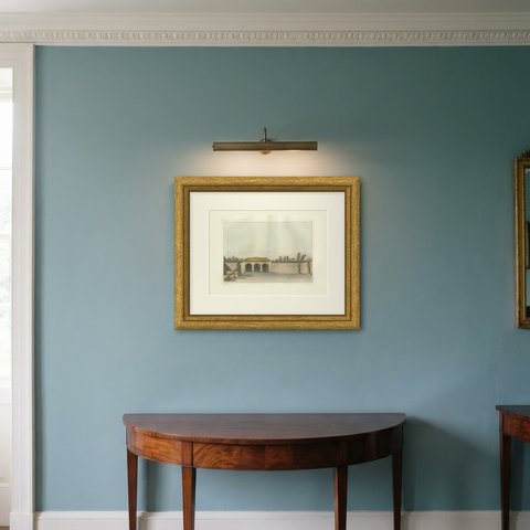 Antique Chinese Walled Enclosure and Triple Gateway Print, Ferrario, 1815, shown framed in a room