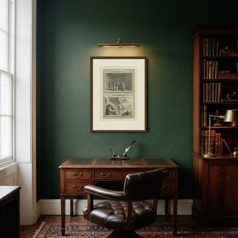 Moses Charges Joshua and the Death of Moses, Mortier Bible circa 1700, shown framed in a room