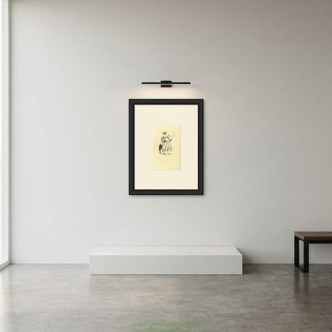 Dancer at Tahiti, Antique Wahlen Costume Print, 1843-1844, shown framed in a room