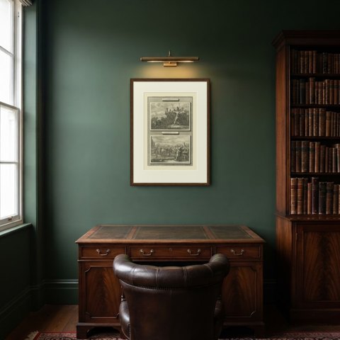 Death of the Amalekite Messenger and Uzzah Struck Down, Mortier circa 1700, shown framed in a room