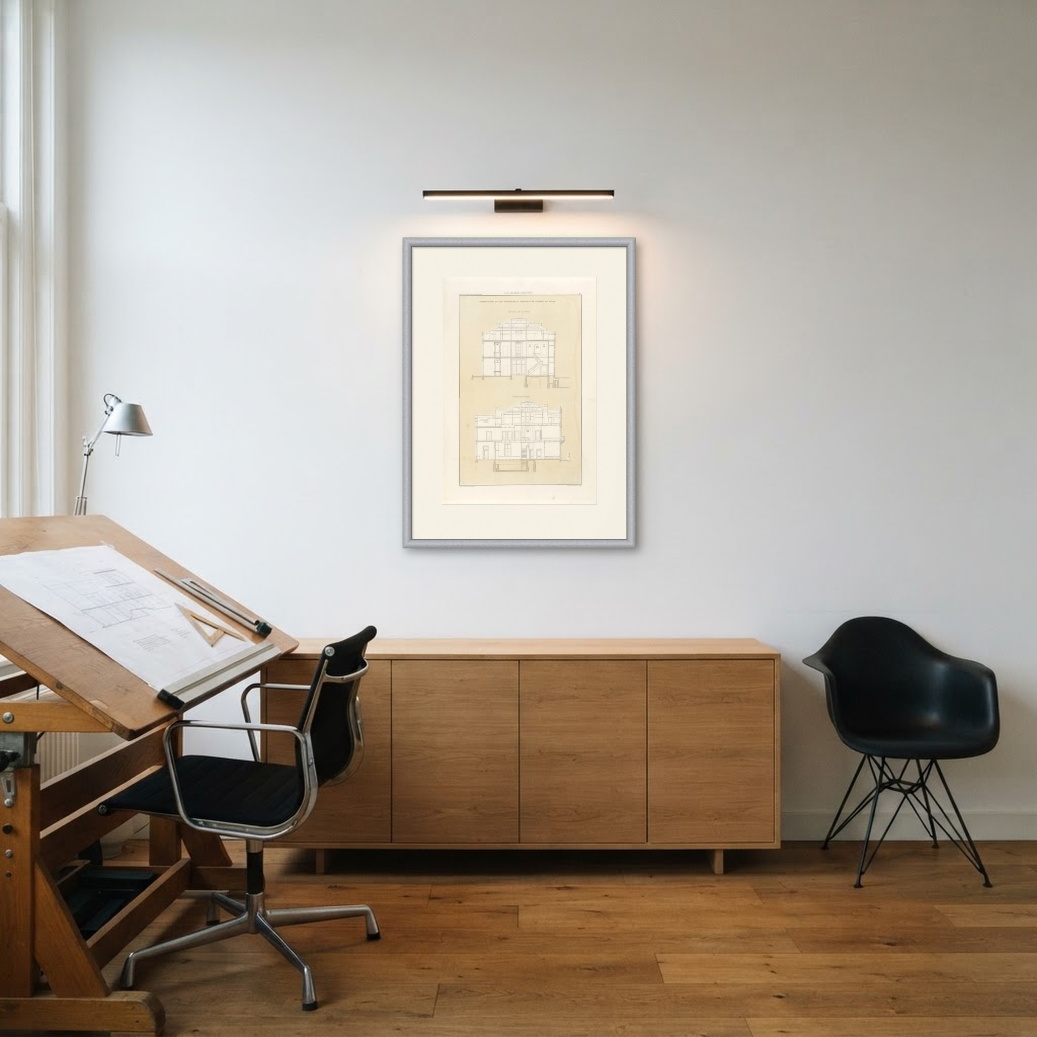 Meppel Country House, Sections, Dutch Architecture Print, Leliman, 1865-1866, shown framed in a room