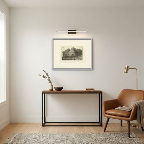 View at Hadie in the Yemen Coffee Mountains, Antique Print, 1776, shown framed in a room