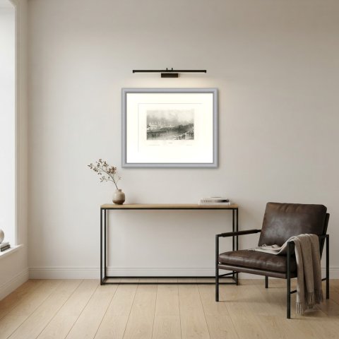 Lima, Peru, with the Stone Bridge over the Rimac, Steel Engraving, circa 1850, shown framed in a room