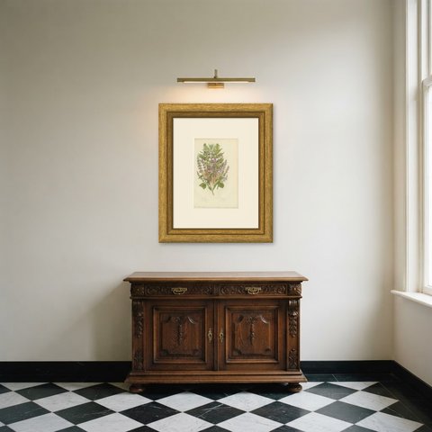 Meadow Sage and Horse Mint, Antique Aromatic Herb Plate, Pratt, circa 1873, shown framed in a room