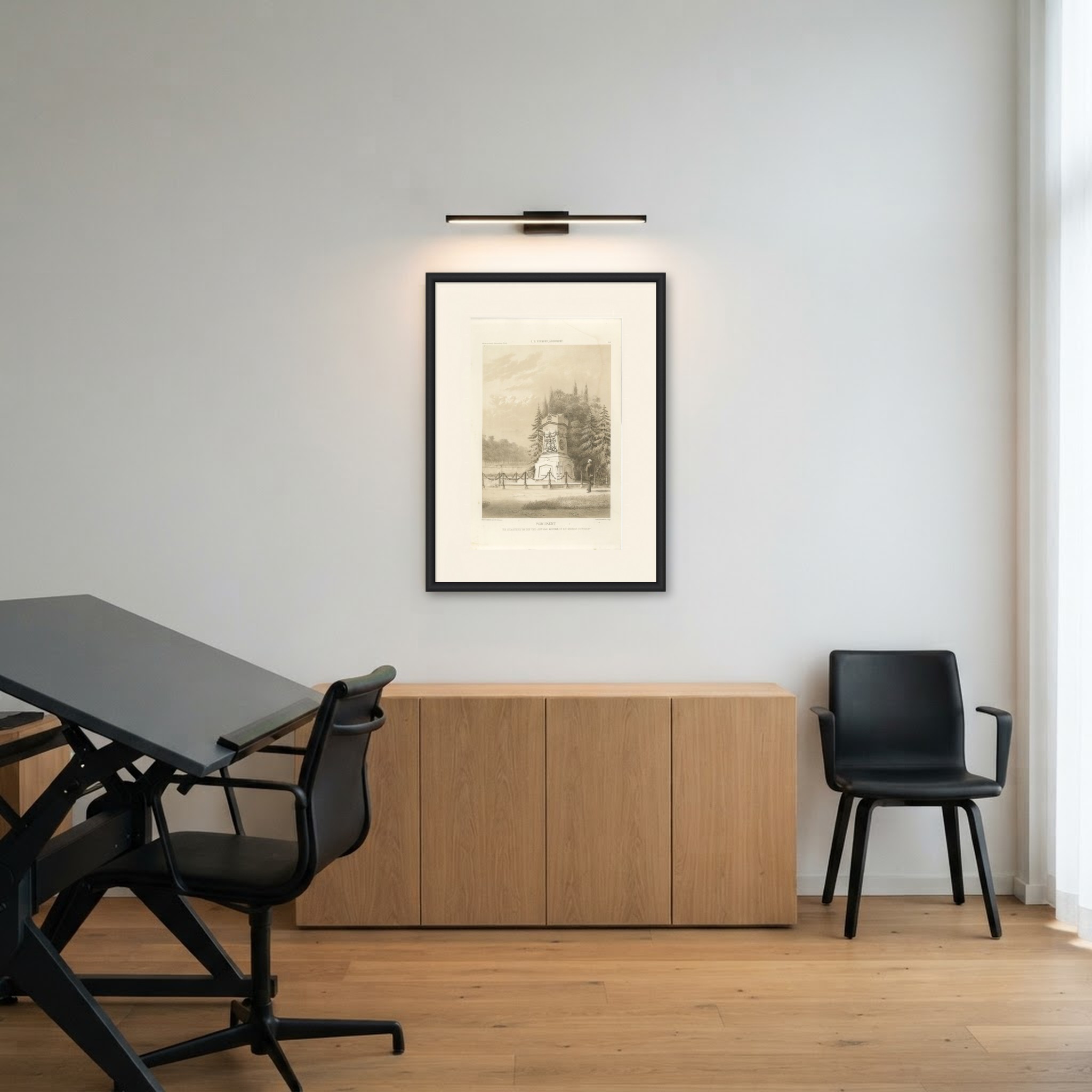 Koopman Monument, Utrecht Cemetery, Dutch Architecture Print, Leliman, 1865-1866, shown framed in a room