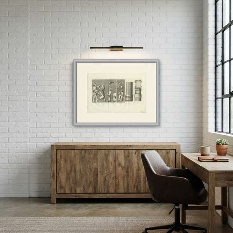 Original Antique Print of Persepolis Reliefs, Vessels and Column Capital, 1780, shown framed in a room