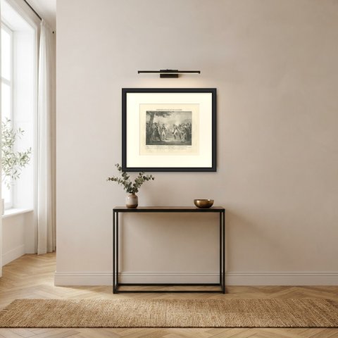 Victor Amadeus Sues for Armistice, Sardinia, Antique Madou Lithograph, 1827, shown framed in a room