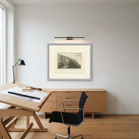 View near Bulgose in the Yemen Coffee Mountains, Antique Print, 1776, shown framed in a room