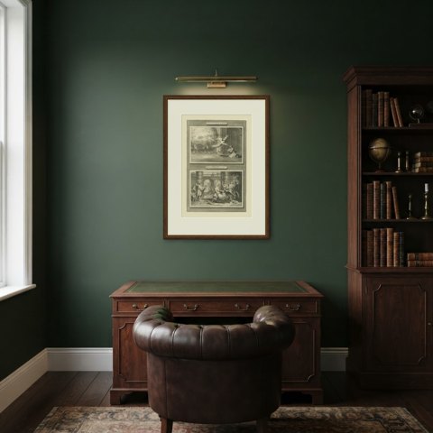 Isaiah's Vision and Jeremiah Drawn from the Pit, Pieter Mortier, circa 1700, shown framed in a room