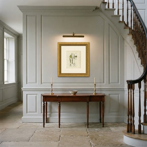 Elegant Antique Hand-Colored Botanical Fern Print, Lindsaea cultrata, 1806-1809, shown framed in a room