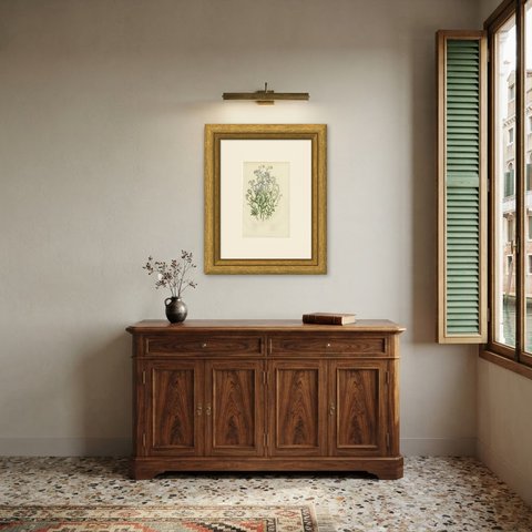 Eight Forget Me Nots on One Sheet, Antique Botanical Print, Pratt, circa 1873, shown framed in a room