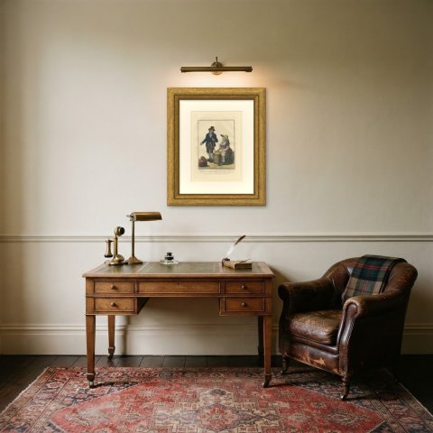 Delft Butter and Leiden Cheese, Dutch Costume Print, Maaskamp, circa 1820, shown framed in a room