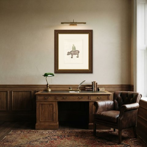 Lao Tzu as Shou Lao Riding a Buffalo, Ming Porcelain, Plate 1911, shown framed in a room
