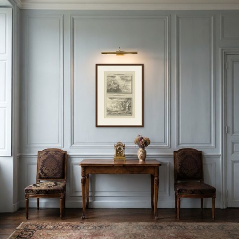 Fire from Heaven and Elijah's Chariot of Fire, Pieter Mortier, circa 1700, shown framed in a room