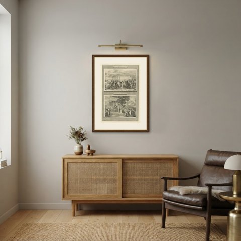 The Altar of Witness and Joshua Renews the Covenant, Mortier Bible circa 1700, shown framed in a room