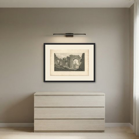 Arch at Mylasa, Antique Engraving after William Pars, 1797, shown framed in a room