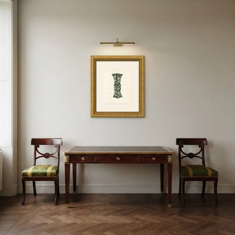 Square Famille Noire Beaker of Bronze Form, Antique Color Plate, 1911, shown framed in a room