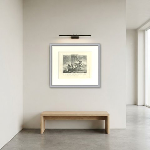 Arrival in France, the Bonaparte Family by Boat, Antique Madou Lithograph, 1827, shown framed in a room