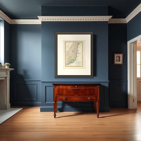Antique Map of the Brazilian Coast by A. Van Krevelt, shown framed in a room