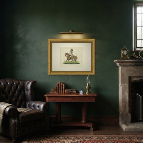 Prince Schwarzenberg on a Chestnut Horse Before a Tented Camp, 1815, shown framed in a room