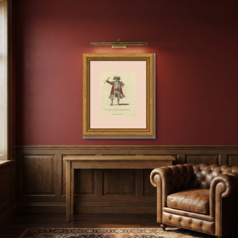 King Richard III Playhouse Habit, Georgian Stage Costume, Jefferys Print, 1757, shown framed in a room