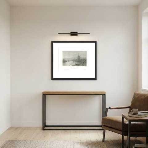 The Golden Tower, Seville, Antique View on the Guadalquivir, circa 1850, shown framed in a room