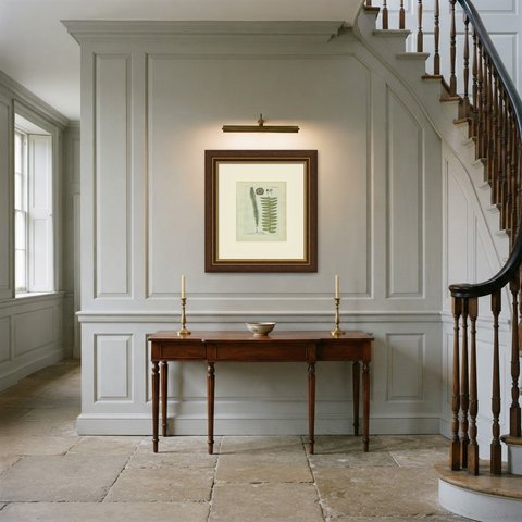 Elegant Antique Hand-Colored Botanical Fern Print, Aspidium exaltatum, 1806-1809, shown framed in a room